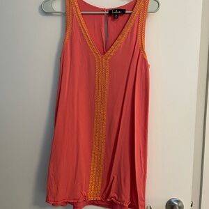 Lulu's Vibrant Coral Dress with Yellow Detailing